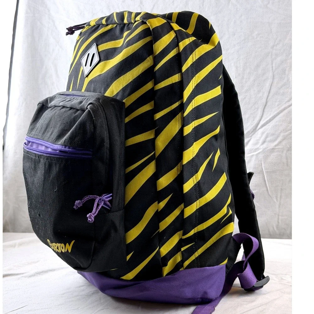 Burton Zebra Stripe Backpack Yellow Black Purple Laptop Sleeve School Travel Bag